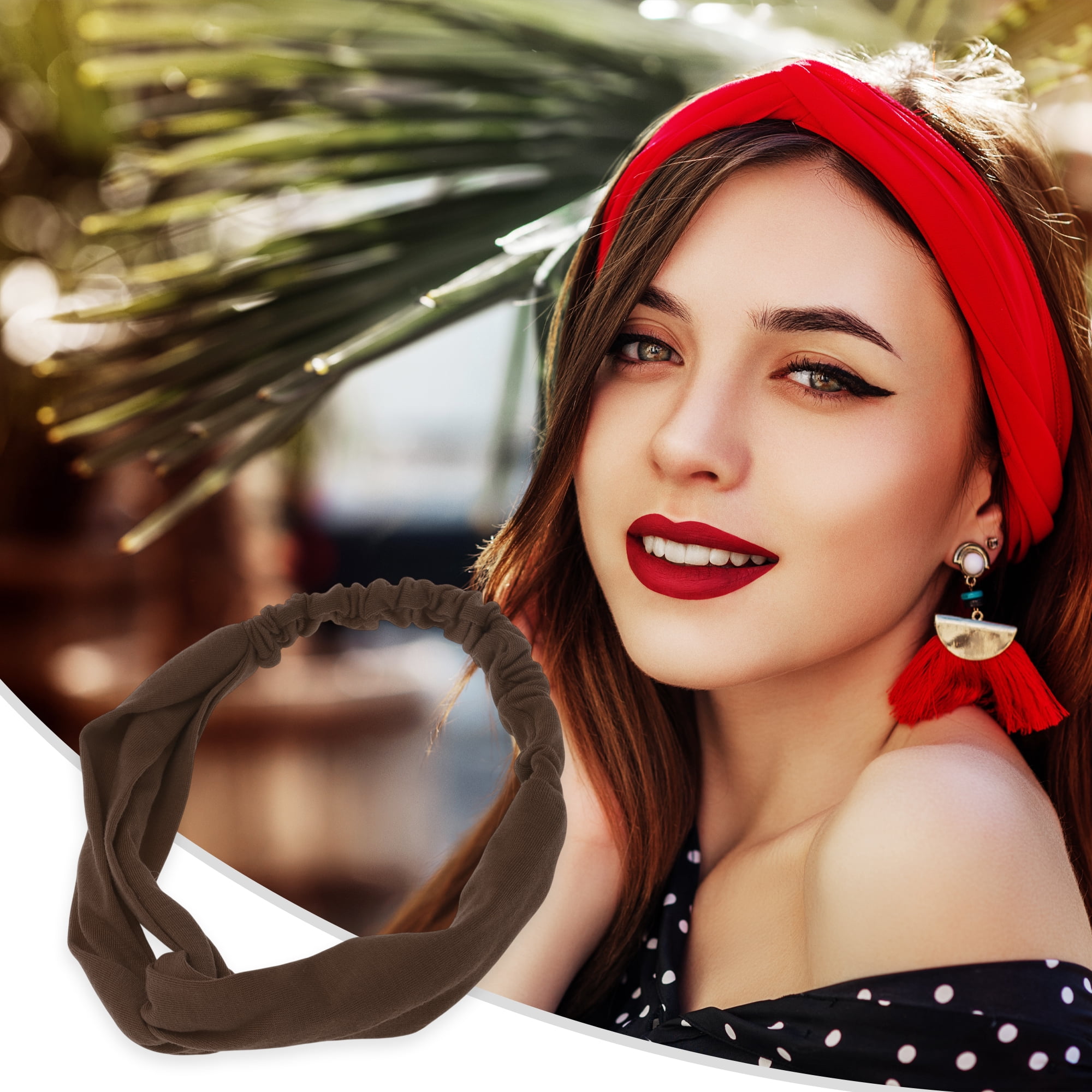 Unique Bargains Stylish Simple Solid Elastic Cross Headwrap Dark Coffee Color