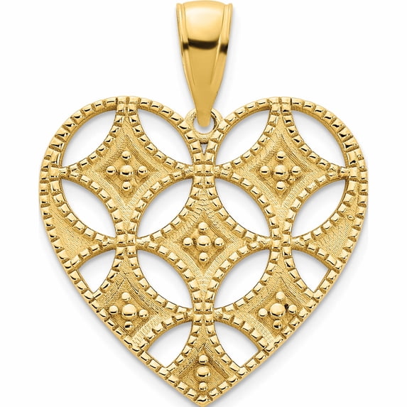 14K Yellow Gold 14Ky Fancy Heart Pendant Made In United States -Jewelry By Sweet Pea