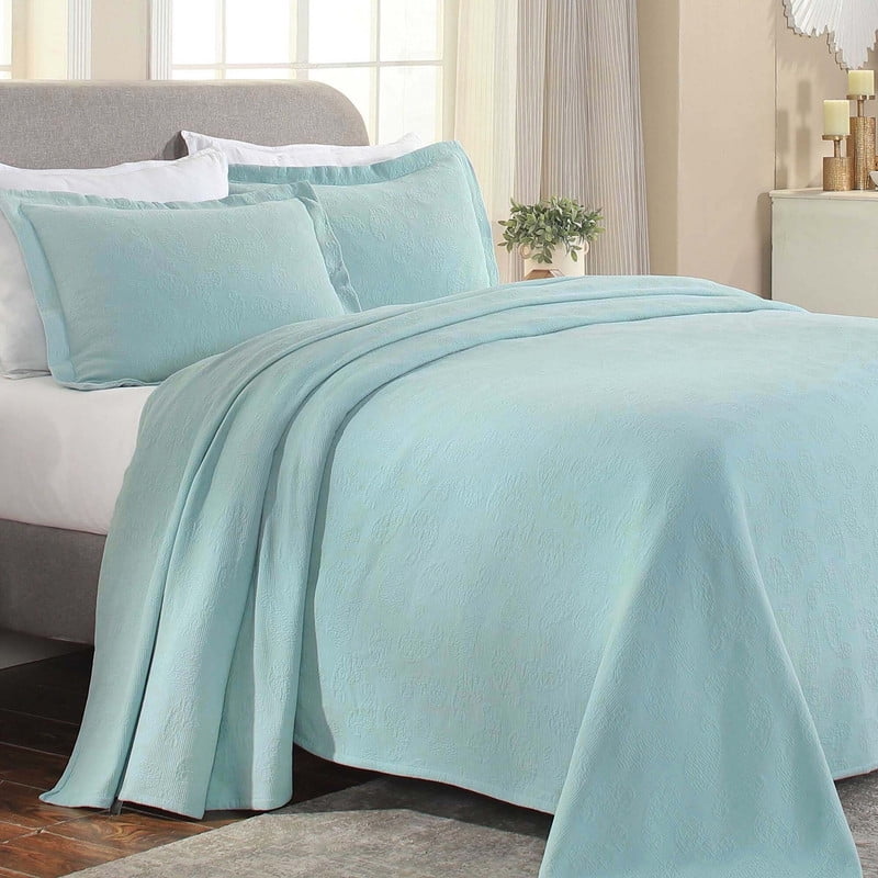 Supeior Paisley Cotton Decorative 3-Piece Bedspread Set, All Season Breathable Bedspreads, Queen, Aqua