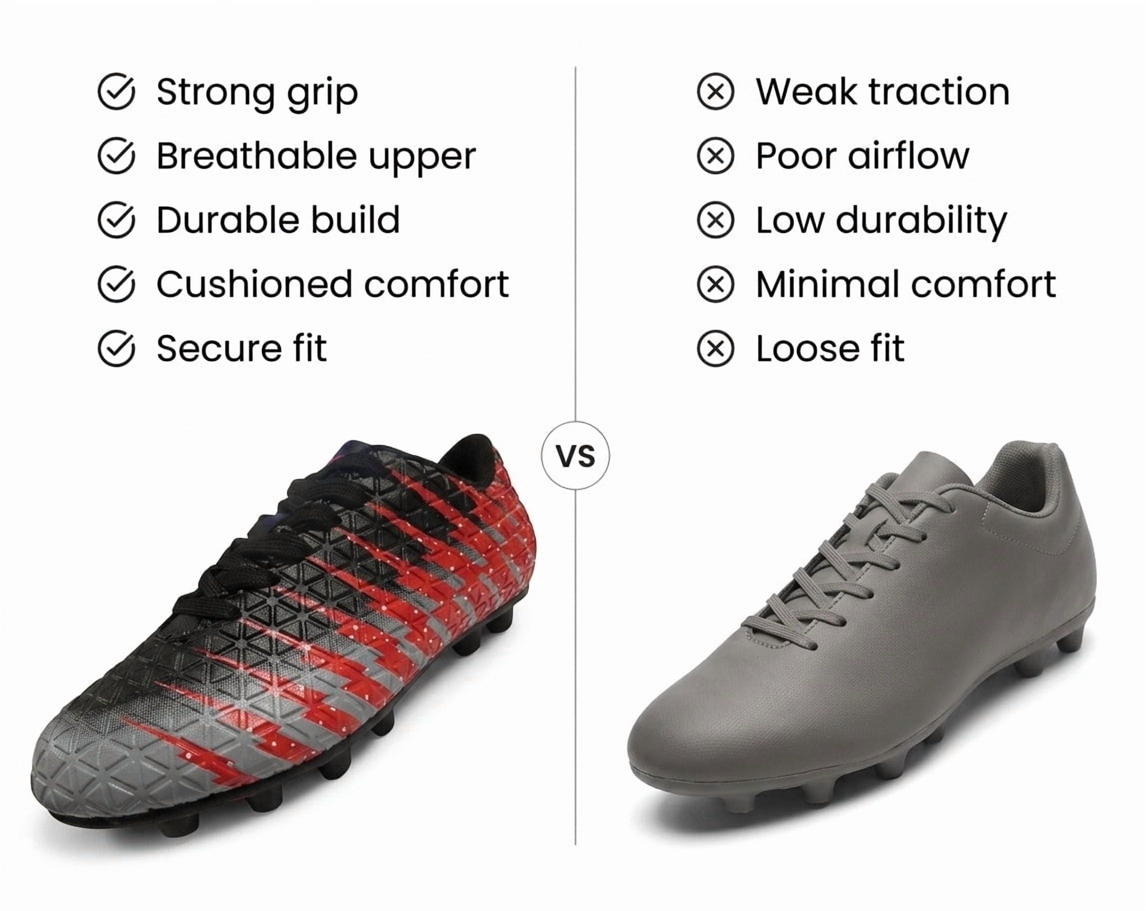 Vizari Bolt Firm Ground Soccer Cleats for Kids – Durable, Comfortable, and Stylish Boys and Girls Soccer Shoes with Traction - Black/red, 5.5