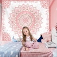 thumbnail image 4 of Pink Boho Wall Tapestry for Bedroom, Mandala Hippie Cute Floral Tapestries Teen Girl Room Decor, Bohemian Pink and White Poster Wall Hanging Art Aesthetic for Living Room Dorm, 4 of 9