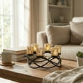 thumbnail image 6 of Seraphic Iron Round Table Decor Christmas Centerpiece Decorations Candle Holder for Weddings, Patio, Kitchen, Dining Room, and Coffee Tables, Glass Votive Tealight Holders, Black, 6 Gold Cups, 6 of 7