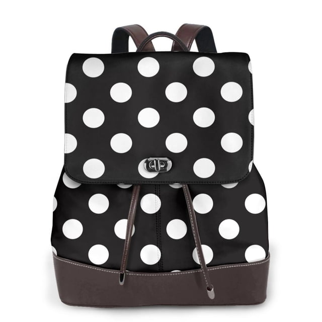 Balery Black and White Polka Dot Mochila de Cuero para Mujeres, Gran Capacidad, Bolsa de Viaje Multifuncional, Mochila de Cuero y Bolsa de Hombro para Mujeres