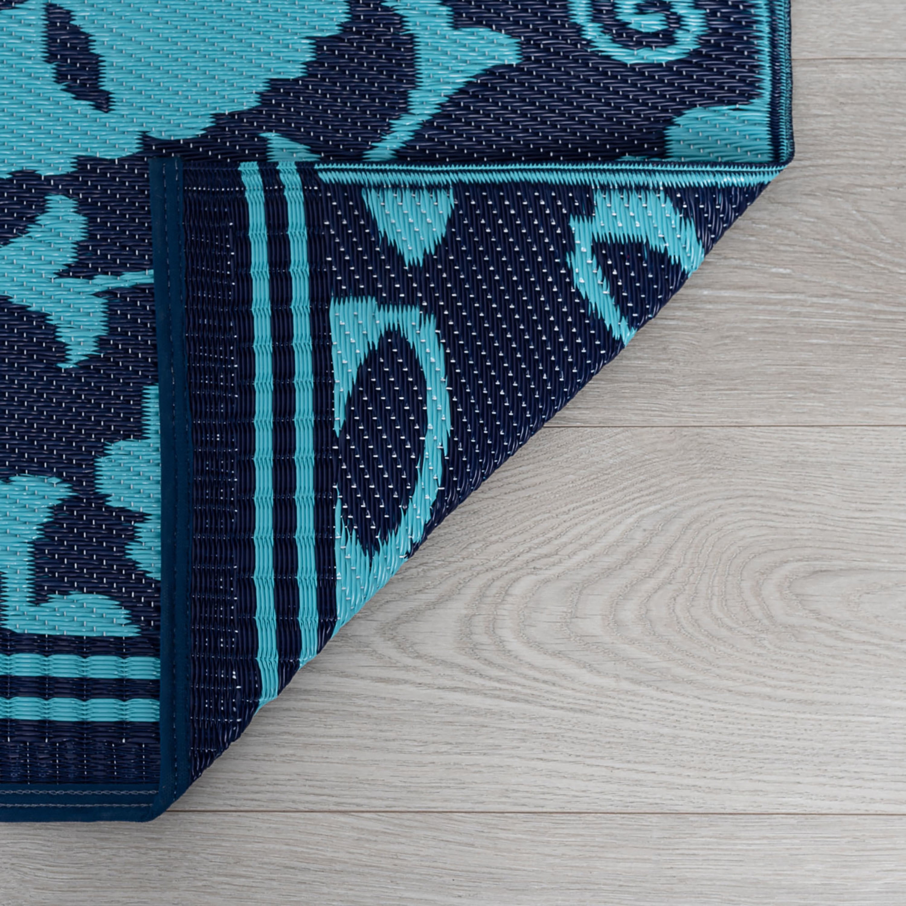 5x7 Waterproof, Reversible Plastic Straw Outdoor Rugs for Patios | Also for Camping, RV, Deck, Porch, Balcony, Camp, Patio | Navy, Floral | Size: 5' x 6'11''