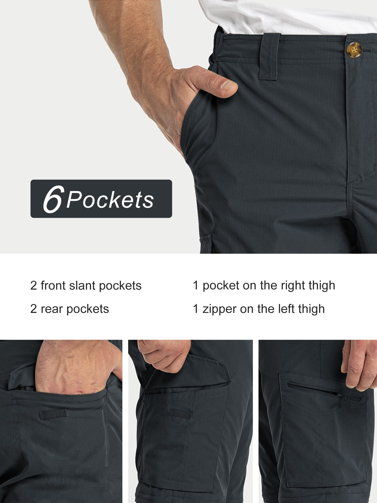 33,000ft Men's Convertible Hiking Pants, Quick Dry Stretch Zip-Off