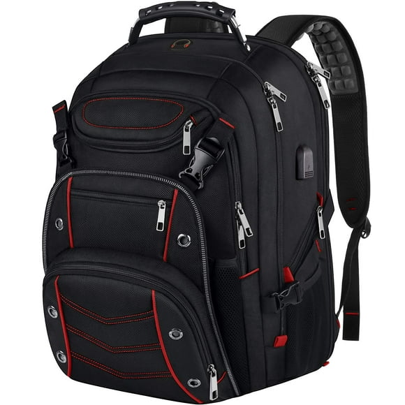 Mochila VECKUSON para portátil grande de 18,4 pulgadas con puerto de carga USB, color rojo