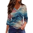 thumbnail image 2 of JoveMarine Women's V-Neck 3/4 Sleeve Floral Print Top Casual Blouse with Slit Hem Spring Fall Fashion Tunic for Daily Wear Weekend Royal Blue 2XL, 2 of 6