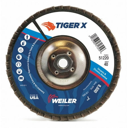 UPC: 0012382512293 | Weiler Flap Disc 7 in. x 40 Grit 7/8 8600 RPM 98929