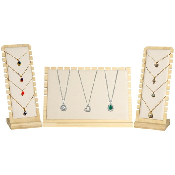 3 PCS Jewelry Display Racks for Vendors, Wooden Necklace Display Stands, Natural Bamboo Jewelry Organizer Set for Desktop, Large and Small Necklace Display Boards, Ideal for Stores and Booths
