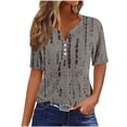 thumbnail image 2 of Alllist Boho Womens Shirts Short Sleeve Henley Shirts V Neck Summer Tops for Women 2028 Gray,S, 2 of 5