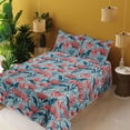 thumbnail image 2 of Ambesonne Jungle Fitted & Flat Sheet with Sham 3 Pcs Set, Nature Flower Leaves Dots, Twin XL, Cadet Blue and Coral, 2 of 5