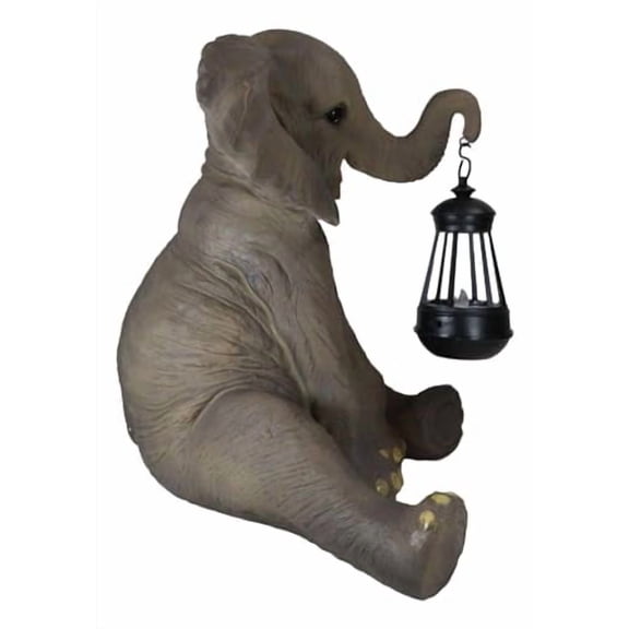 Ebros Safari Savanna Wildlife Animal Melee Adorable Pachy Elephant Statue Home Patio Decor Figurine with Solar LED Light Lantern Lamp 13.75" H Guest Greeter Elephants Path Lighter Sculpture