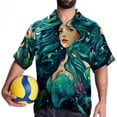 thumbnail image 4 of Mermaid Men's Short Sleeve Casual Printed Button Down Beach Shirt - Summer Hawaiian Top, 4 of 6