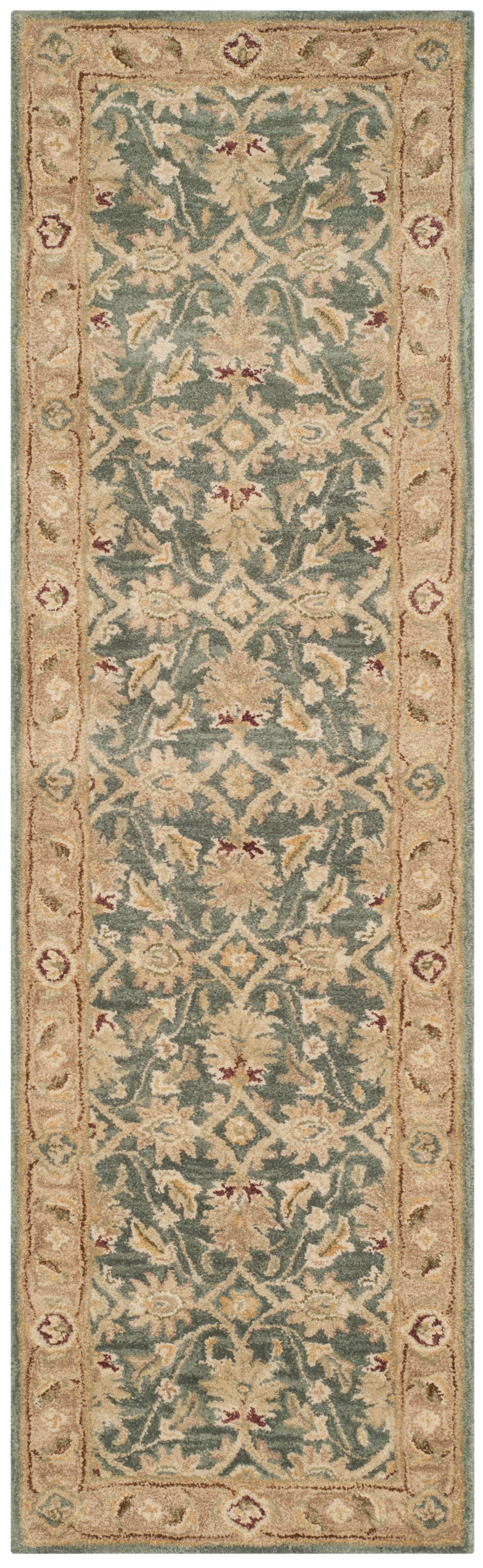 SAFAVIEH Antiquity Lagrange Floral Bordered Wool Runner Rug, Teal Blue/Taupe, 2'3" x 10'