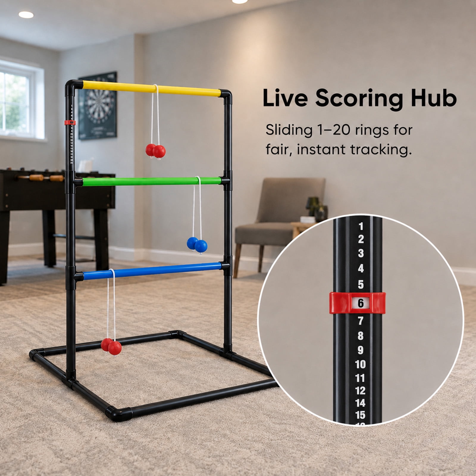 Alvantor Ladder Ball Pro Steel Outdoor Lawn Toss Game Set with 6 Soft Rubber Bolo Balls and Travel Carrying Case, Ages 8+