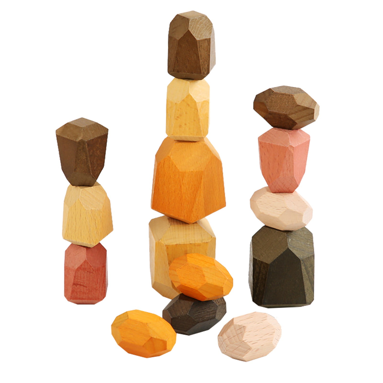 Penkiiy 15pcs Colorful Wood Stone Stacking Game Wooden Lightweight