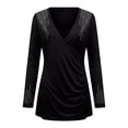 thumbnail image 6 of Tops for Women V-Neck Long SLeeve Loose Fit Tees Rhinestone Print Summer Casual Basic T Shirts 2026 Fashion, 6 of 7