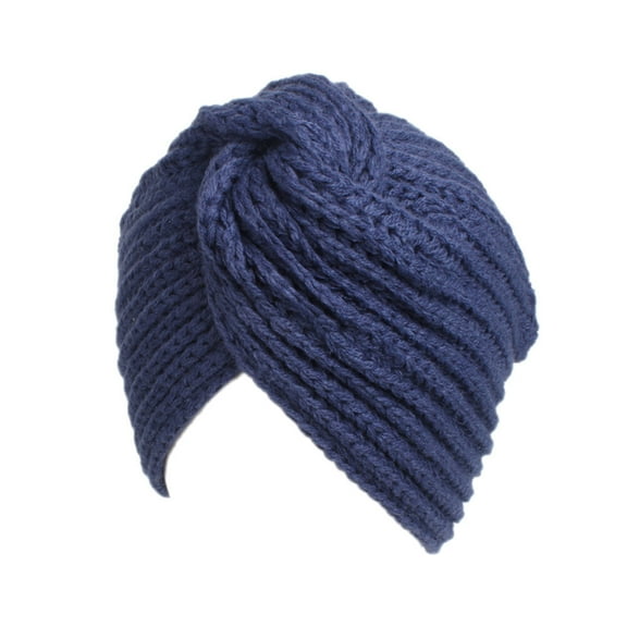 WHAMVOX Women Warm Turban Knit Headband Cross Arab Hair Wrap Hat Beanie Crochet Headwrap Women (Navy Blue)