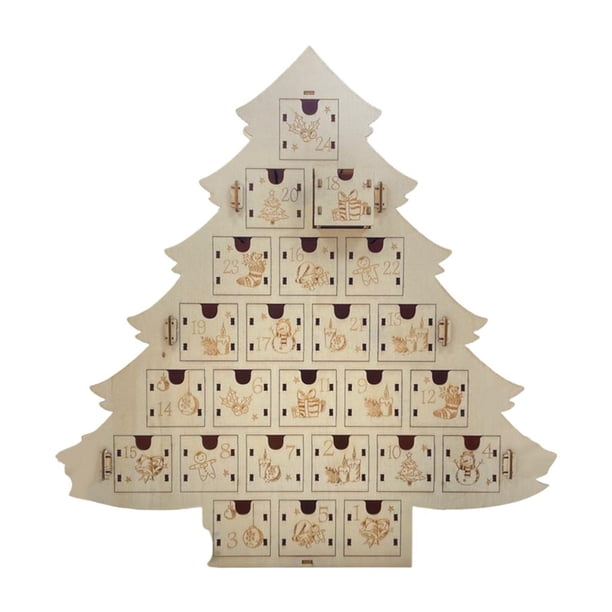 Calendario de adviento,Calendario de Adviento de Madera 24 Cajones,Calendario de Adviento Decoración navideña para el hogar y la oficina,Calendario de Adviento de madera con forma de árbol