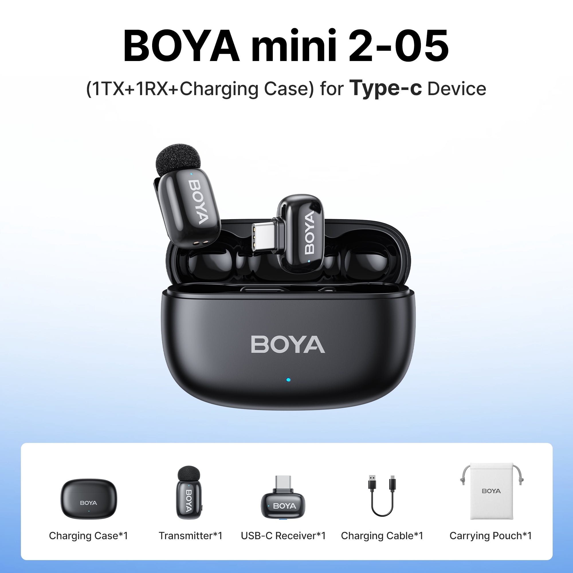 BOYA Mini 2 Wireless Lavalier Microphone for iphone, 328 FT, AI Cancelling, 30 H, MIF, for Singing, Tiktok, YouTube, Streaming, Black