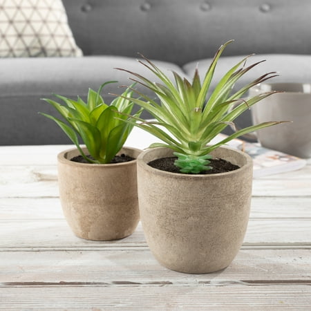 Faux Aloe Plant Arrangements- Set of 2- Lifelike Plastic Succulent Greenery in Stone Look Pots for Indoor Home or Office DÃ©cor by Pure (Best Indoor Office Plants)