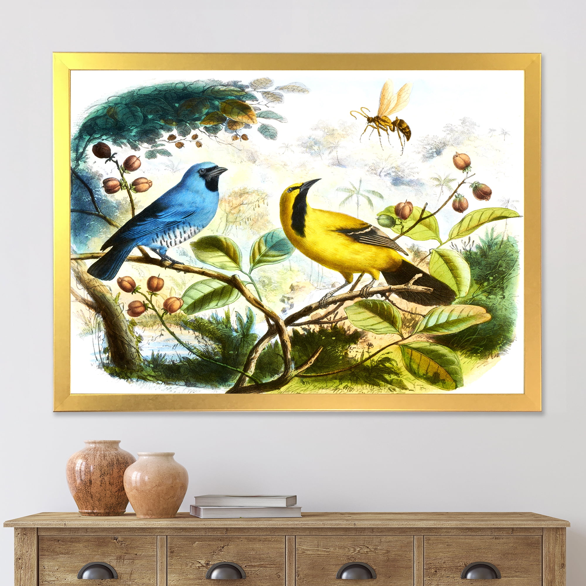 Designart 'Yellow and Blue Bird In The Wild' Traditional Framed Art Print