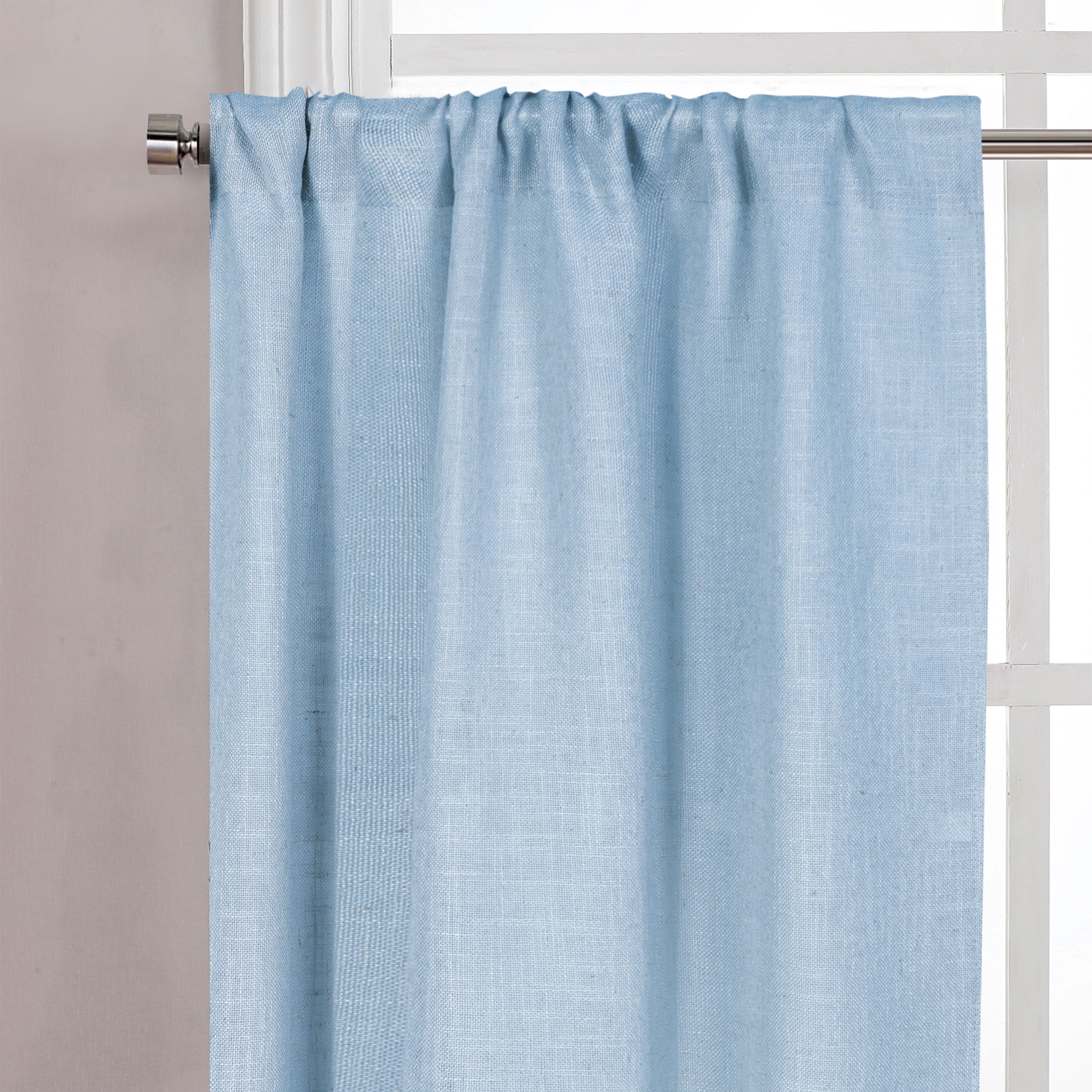 Better Homes & Gardens Linen Blend Light Filtering Rod Pocket Kitchen Curtain Tier and Valance Set, 3-Piece, Blue Water, 60 in x 36 in