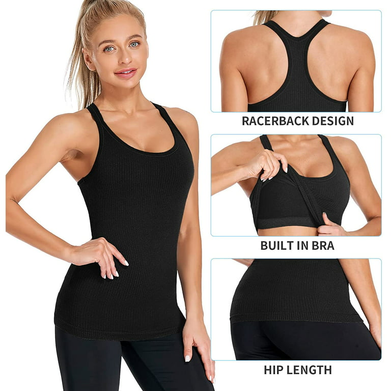 Alove Women's Racer Back Stretchy Tank Top With Shelf Bra Square Back Yoga  Workout Tank Top 
