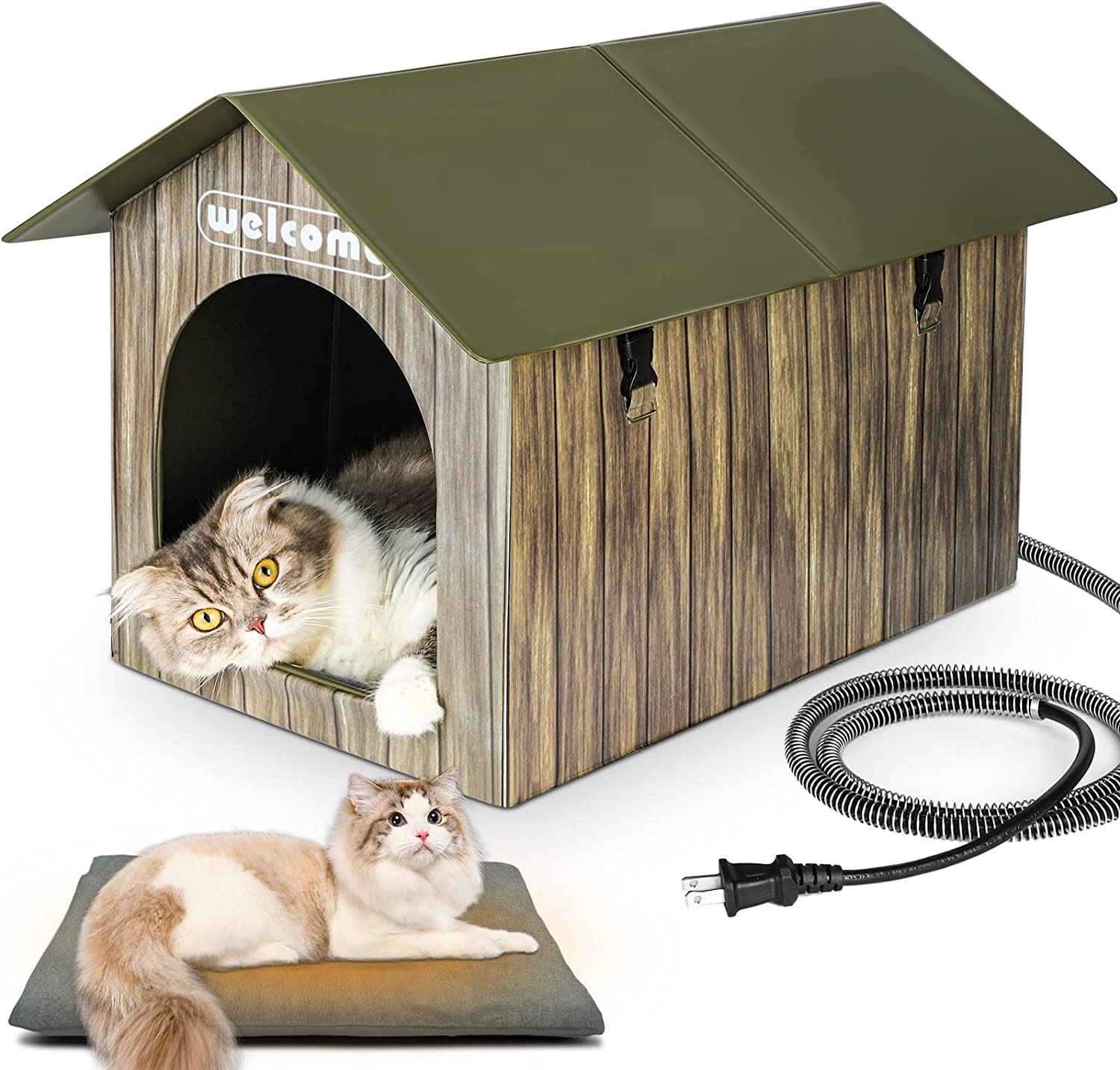 Heated Cat House, Waterproof Safe Cat Home for Indoor Outdoor in Winter