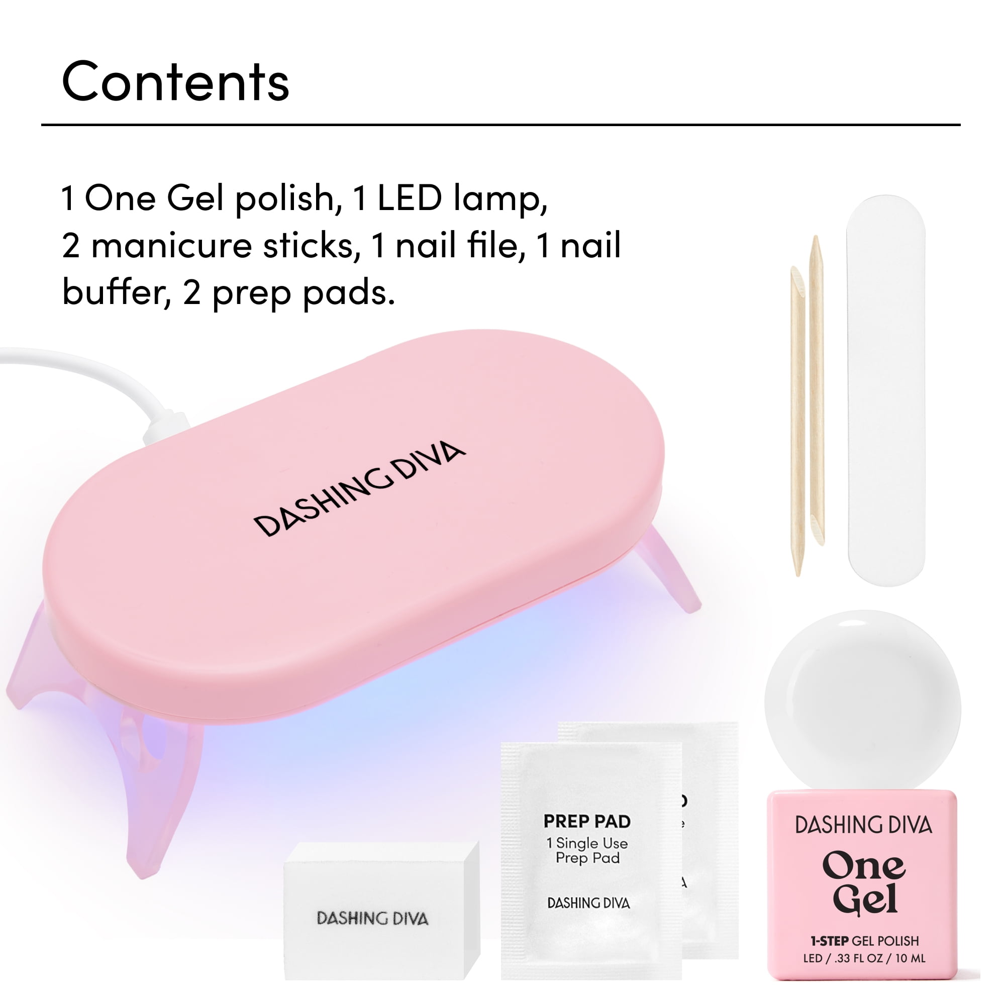Dashing Diva ONE GEL COLOR, Starter Kit with LED Lamp, and Gel Nail Polish, Daikon, 1 10ml / 0.33 oz