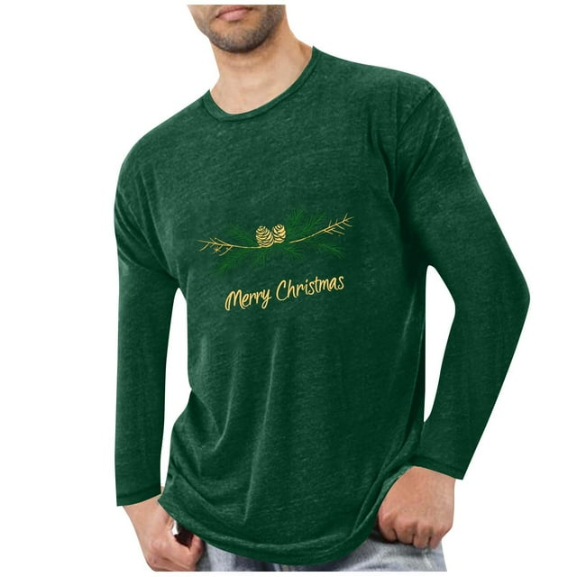 Pyjamas de Noël pour Hommes, Pyjamas de Sport Entraînement Physique pour Hommes, T-Shirt Imprimé de Noël à Manches Longues et Col Rond T-Shirts pour Hommes