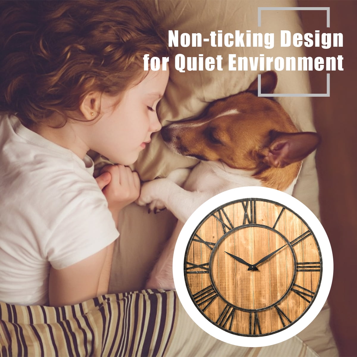 Topbuy Rustic Round Wall Clock, Decorative Wooden Clock with Battery