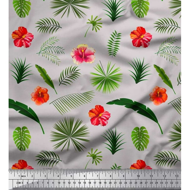 Soimoi Poly Georgette Fabric Floral & Leaves Tropical Decor Fabric Printed Yard 42 Inch Wide