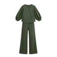 thumbnail image 6 of MLCDZ Elegant Cotton Linen 2 Piece Outfits for Women Long Puff Sleeve V Neck Blouse with Straight Leg Pants Business Casual Sets with Pockets, 6 of 7