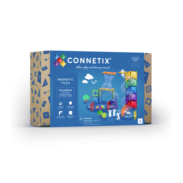 CONNETIX Tuiles Magnétiques, Paquet d'Extension Rainbow Ball Run, 66 Pcs