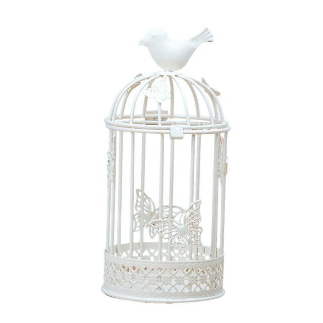 Large Bird Cage Candlestick Holder Europe Metal Iron Country Style Vintage Retro Tealight Candle Holders Home Decor (White)