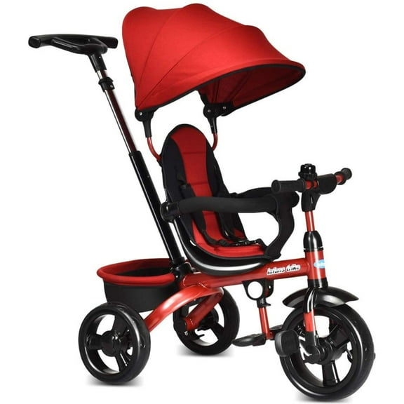 GVN 4-in-1 Kids Tricycle with Adjustable Push Handle-Red, Summer Stroller for Infant & Toddler