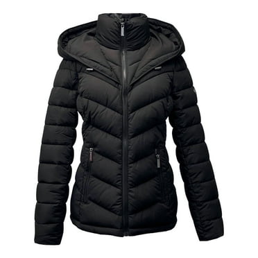 Michael Michael Kors Hooded Packable Down Puffer Jacket Coat Zip Front Black - S