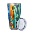 thumbnail image 2 of Susaid Bright Paper Cactus Scene Print 20oz Car Cup,Insulated Coffee Cup Fully Spill Proof Travel Coffee Mug, Stainless Steel Tumbler for Work Home Outdoor Car-Without Straw, 2 of 8
