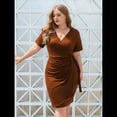 thumbnail image 4 of Vestido Informal de Cóctel, Fiesta, Trabajo, con Escote en V Profundo y Corta, Talla Grande, para Mujer Amarillo-Marrón 4XL, 4 of 9