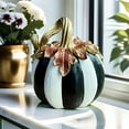 thumbnail image 6 of Clearance Desktop Ornament under $15,Decorative Pumpkin Statue Sculpture Resin Black & White Plaid Pumpkin Figurine Autumn Home Decor Stylish Halloween Centerpiece For Home, 6 of 9