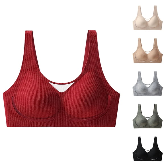 Tqyyweavej Push Up Bras for Women Ribbed No Underwire Seamless Bras Full Coverage Lightly Lined T-Shirt Bras Size M to 2XL