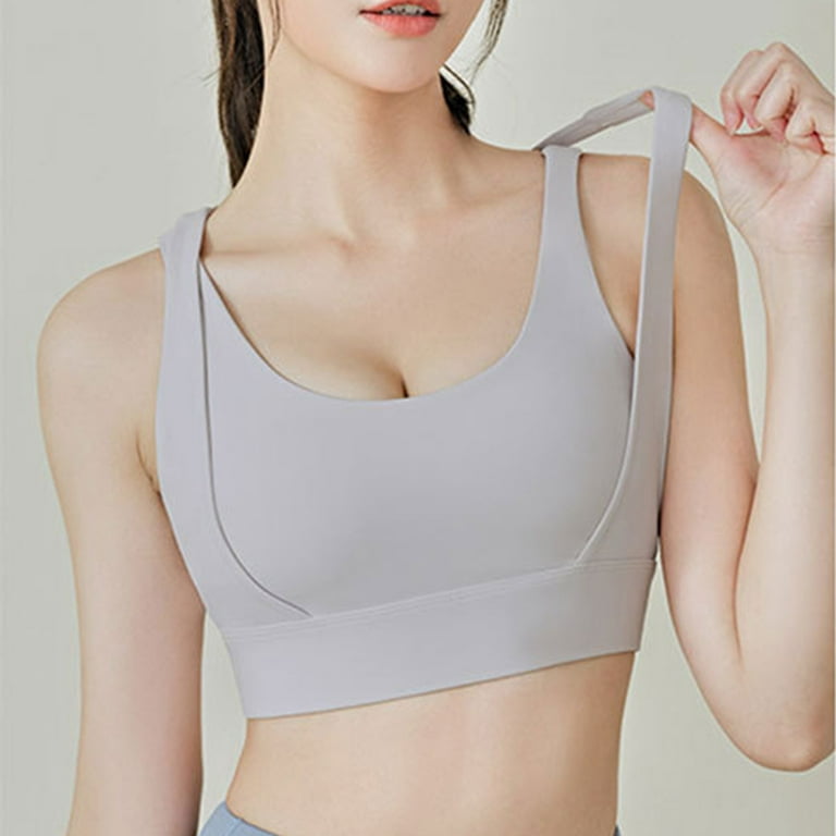 RQYYD Women's Longline Scoop Neck Strappy Sports Bras Back Closure Criss  Cross Adjustable Padded Yoga Bra Workout Tops Gray XL 
