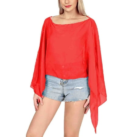 SWSMCLT Women s Soft Top Beach Cover Up Summer Elegant Bikini Cover Up Fashion Deep V Neck 3/4 Sleeve Casual V Neck Red One Size