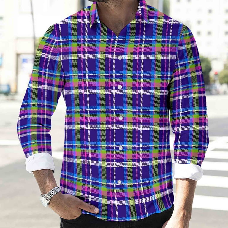 white christmas dresses Hisdern Men's Long Sleeve Plaid Shirt Red Green Casual Button-Up 2XL main image 0