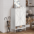 thumbnail image 5 of BTY Wooden Shoe Cabinet with 2 Top Drawers & Barn Door, Sturdy Entryway Shoe Rack Organizer for Hallway Bedroom Closet Living Room White, 5 of 7