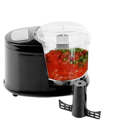 Ovente Mini Food Processor with One Touch Pulse Control, 100-Watts, Pulse Control, 1.5 Cup, Includes Chopping Blade and Shredding Disc, Mixer, Detachable Pillar, Black