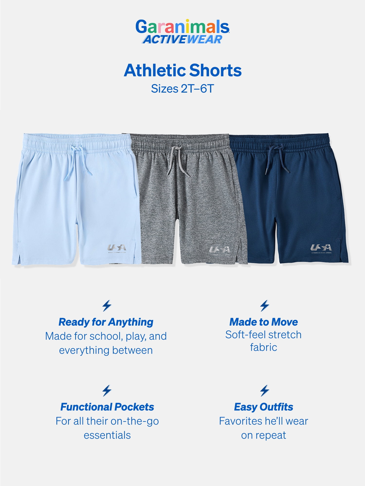 Garanimals Activewear Toddler Boy Athletic Shorts, 3-Pack, Sizes 2T–6T
