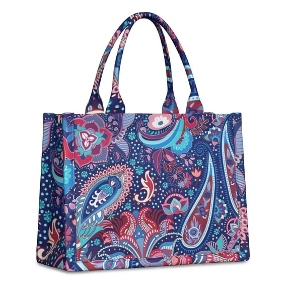 Large Capacity Tote Bag,Blue Pioneer Flower and Paisley Pattern Handbag Fashion Luxury Tote Bag,15.7"x13"x 5.1" Inches,Laptop Compatible