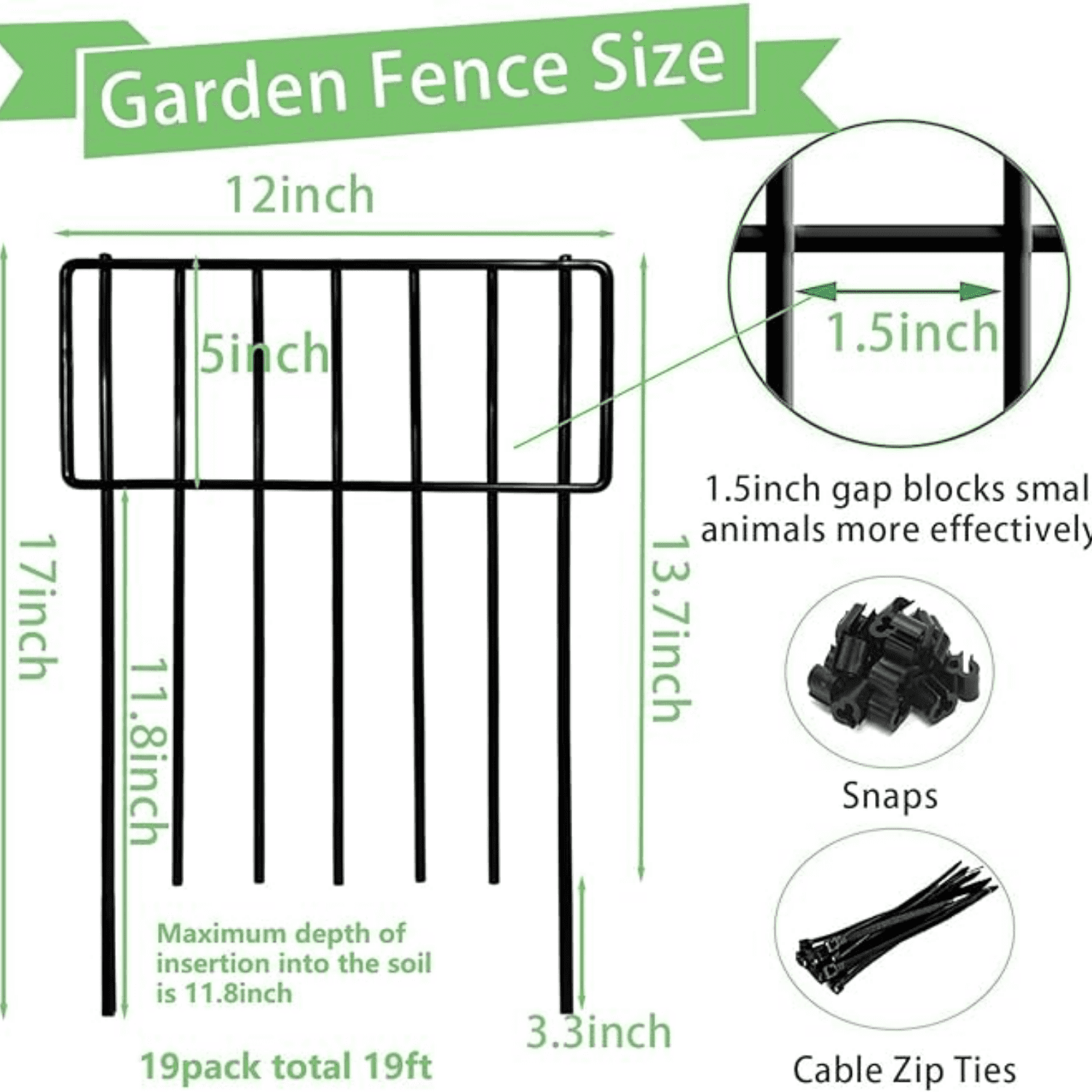 Animal Barrier, 19 Pack No Dig Decorative Fences, 17in(H) x19ft(L) Rustproof Metal Wire Small Garden Fence Border for Dogs Rabbits